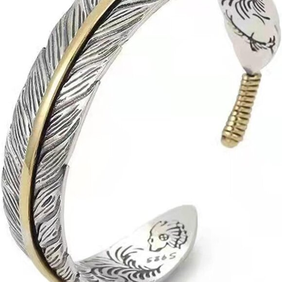 Other - S925 Silver-Plated Feather Cuff Bracelet Adjustable Unisex Jewelry Gift